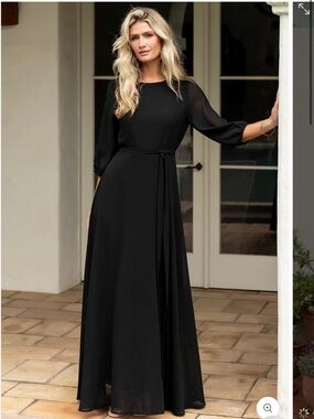 Baltic Born Black Sheer-Sleeve Maxi Dress with Waist Tie